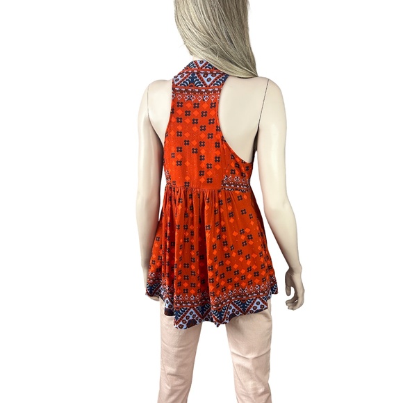 Free People Charlotte Boho Racer Back Long Top Tunic 100% Rayon Pockets - Picture 6 of 16